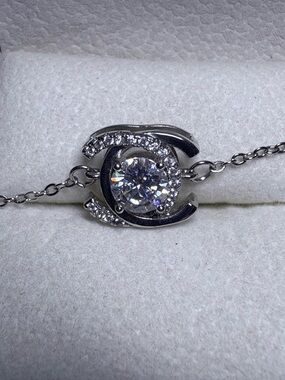 Certified 2 carat moissanite circle bracelet with silver chain